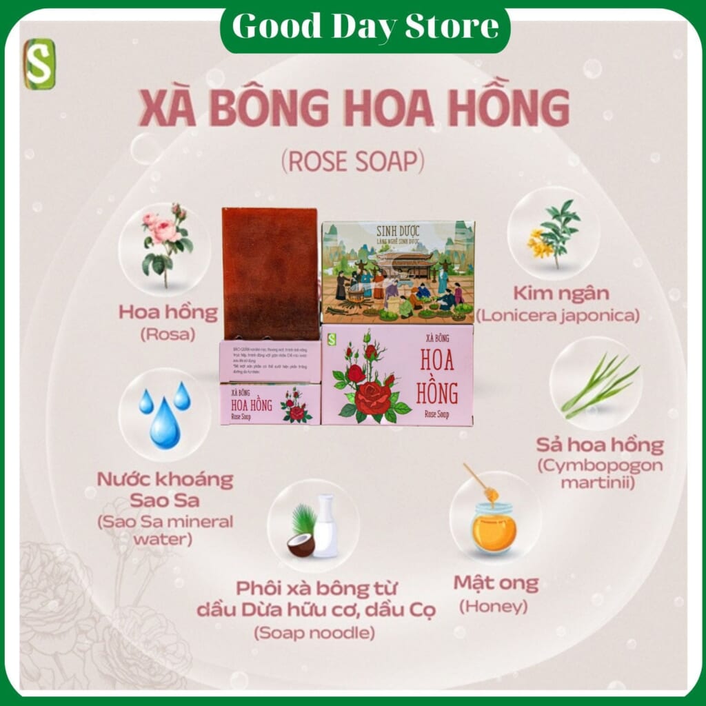 Xà Bông Hoa Hồng Sinh Dược - Làn Da Mềm Mại, Thơm Ngát Tự Nhiên Mỗi Ngày