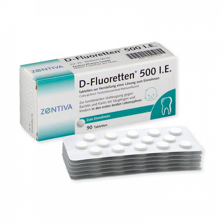 Zentiva Bổ sung Vitamin D3 và Flour cho trẻ từ 0 - 3 tuổi Vitamin D Fluoretten 500 IE 6 vỉ x 15 viên