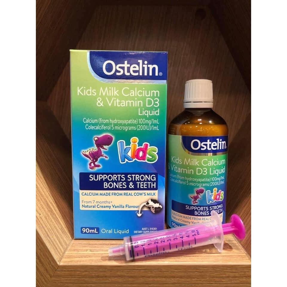 Ostelin Bổ sung Vitamin D và Canxi dạng nước cho bé từ 7 tháng tuổi Kids Milk Calcium & Vitamin D3 Liquid 90ml