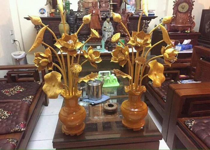 đèn hoa sen để bàn thờ làm bằng đồng